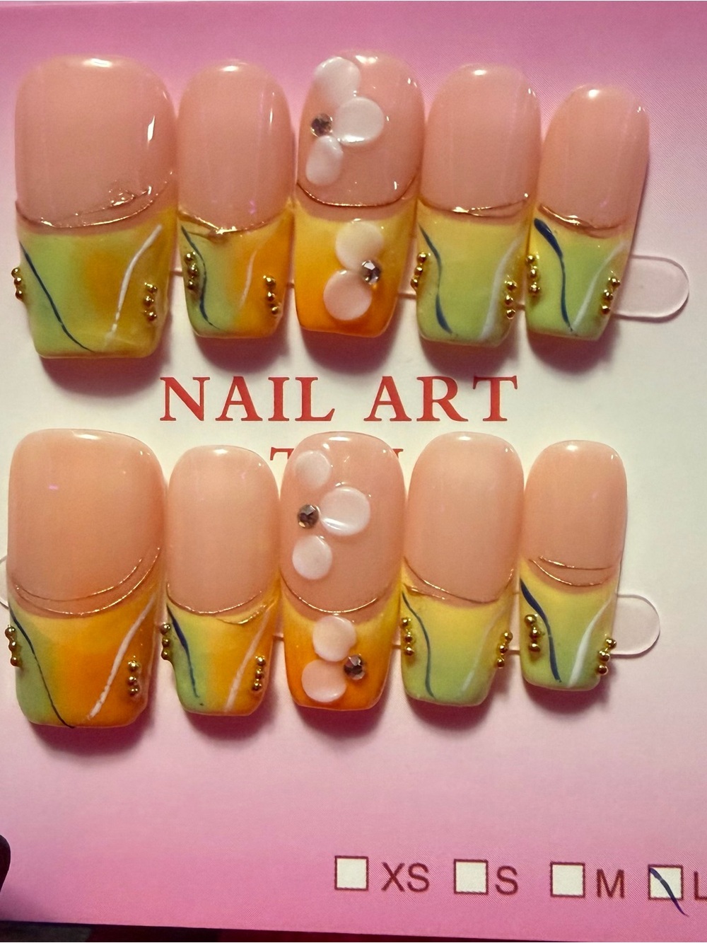 Peach and Yellow Floral Press-On Nail Set